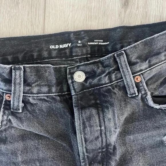 Old Navy High-Waisted Slouchy Straight Distressed Jeans Dark Wash Blue Size 6T - Picture 4 of 9